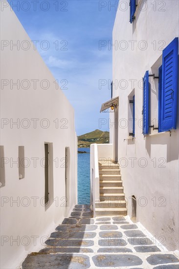 Narrow alleyway in traditional Greek town