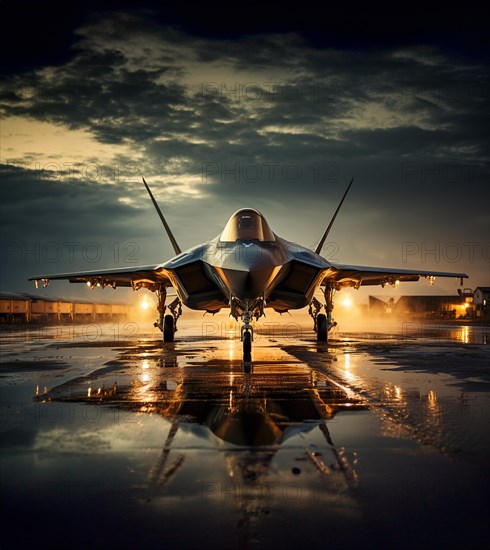 A lockheed martin F-35 fighter jet waiting on the runway