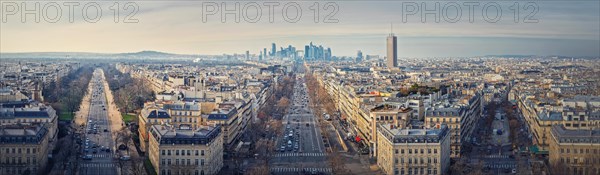 Aerial Paris cityscape panorama with view to La Defense metropolitan district