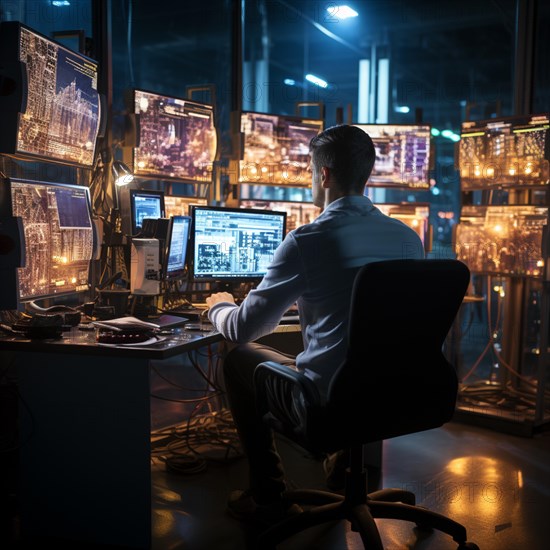 Modern server room with computers and installations