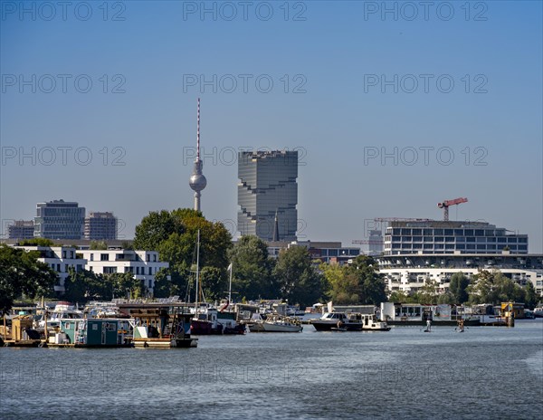 Panoramic view from the Spree towards Treptow and Berlin City East