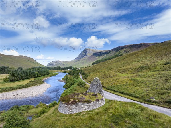 Aerial view of Dun Dornaigil Broch near Alltnacaillich in the Scottish Highlands