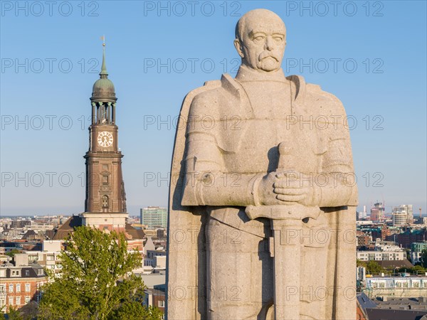 Aerial view of the Bismarck Monument with the main church St. Michaelis