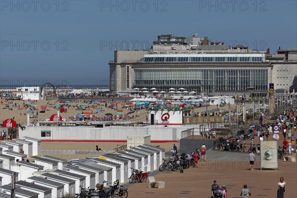 Beach and Albert I Promenade with many people in summer