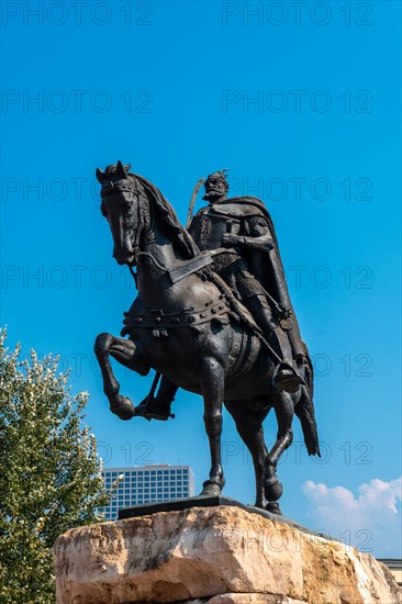 The beautiful Skanderbeg horse monument in Skanderbeg Square in Tirana. Albania