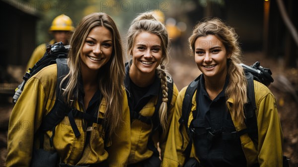 Female multiethnic firefighters working in the field