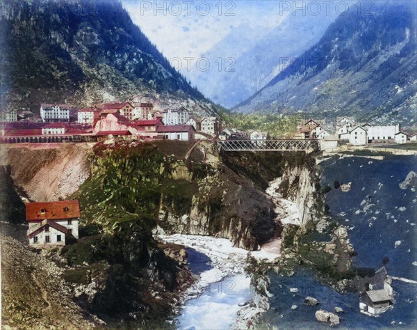 A bridge over the gorge at Saint Gotthard in Switzerland