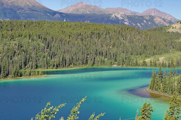 Transparent clear lake with green water colour