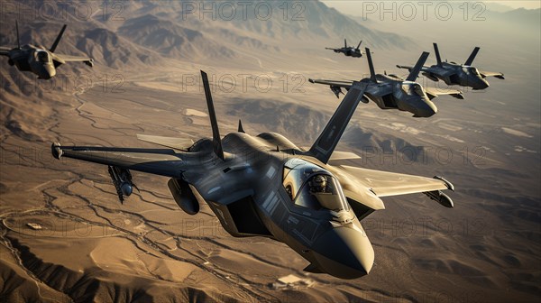 A lockheed martin F-35 fighter jet sqadron in formation