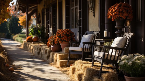 Fall and autumn beautifully decorated house porches with pumpkins