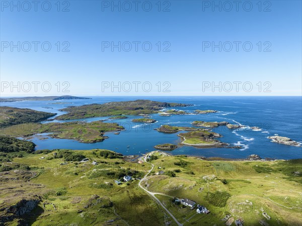 Aerial view of Eddrachillis Bay on the Atlantic coast near Drumbeg