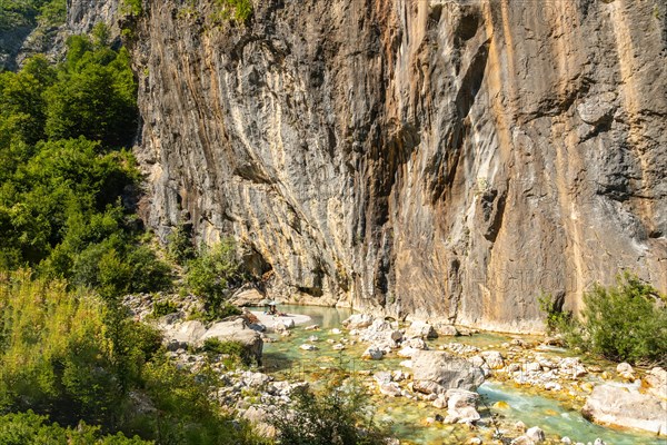 Bathing beach in the beautiful turquoise river of Valbona Valley