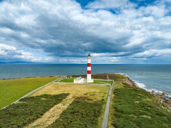 Aerial view of Tarbat Ness Lighthouse on the Moray Firth