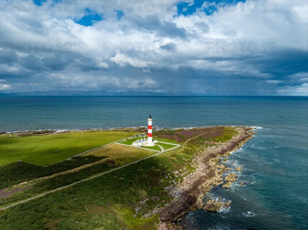 Aerial view of Tarbat Ness Lighthouse on the Moray Firth