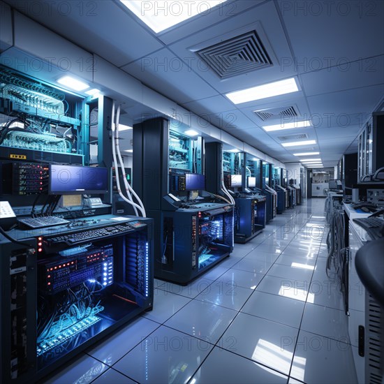 Modern server room with computers and installations