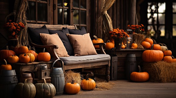 Fall and autumn beautifully decorated house porches with pumpkins