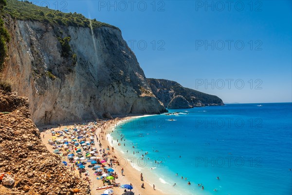 Panoramic view from above of Porto Katsiki beach on Lefkada island in summer