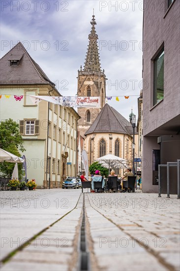 Historic church tower in town