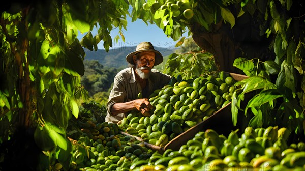 A farmer harvests avocados