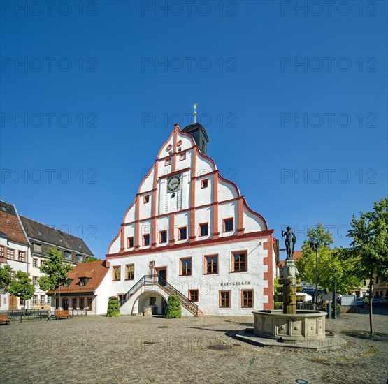 Grimma Town Hall and Evabunnen by sculptor Paul Pils