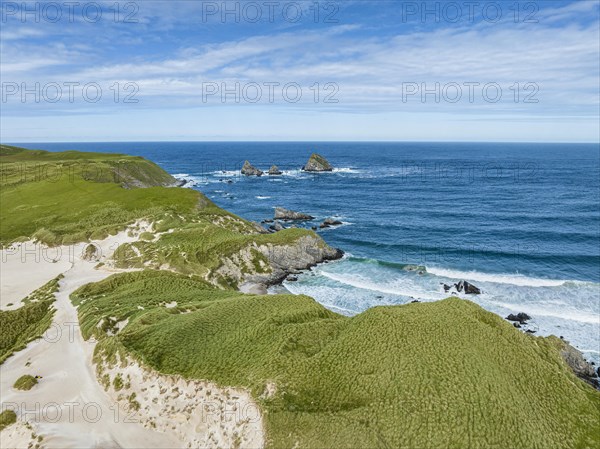 Aerial view of the dune landscape on the Faraid Head peninsula