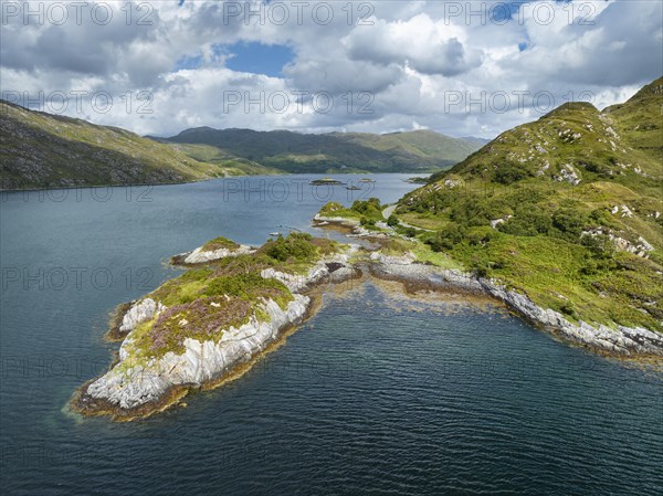 Aerial view of Loch Ailort sea loch in the West Highlands