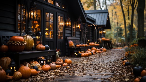 Fall and autumn beautifully decorated house porches with pumpkins