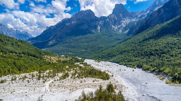 Aerial drone view of Valbona valley