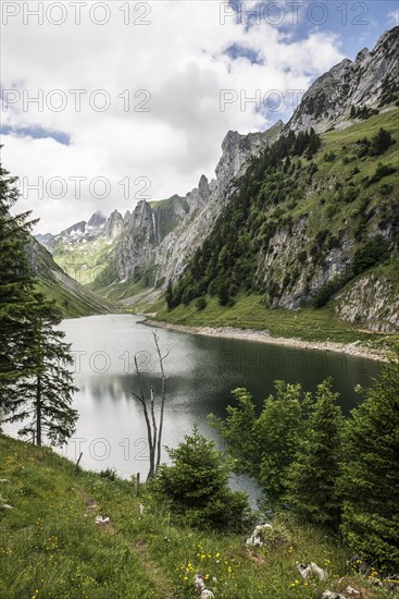 Steep mountains and lake