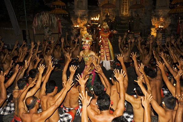 Waving hands during Kecak dance performance