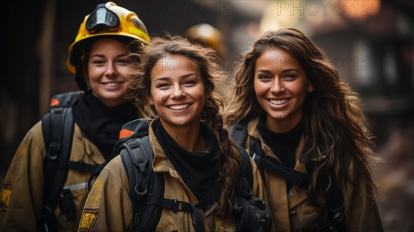 Female multiethnic firefighters working in the field