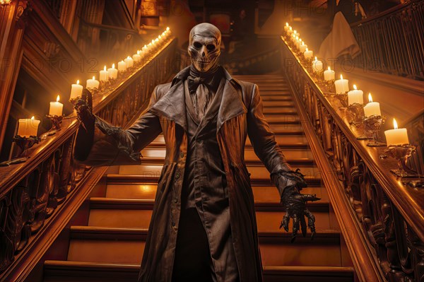 The Legendary Phantom of the Opera going down the stairs of the Paris Opera