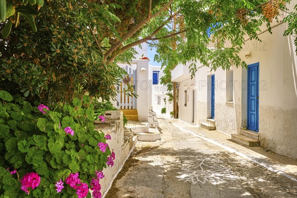 Cosy traditional summer streets and beautiful walkways of Greek town