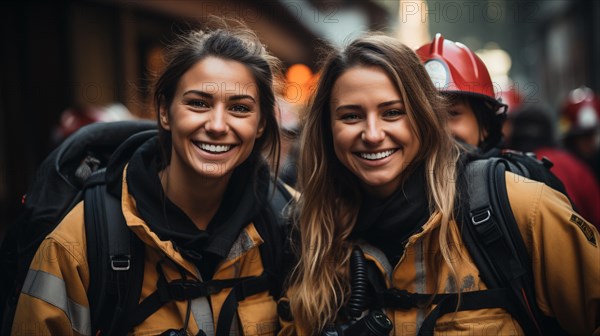 Female multiethnic firefighters working in the field