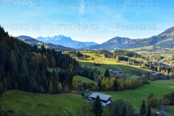 View from the Laerchfilzkogel cable car in autumn of Fieberbrunn