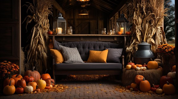 Fall and autumn beautifully decorated house porches with pumpkins