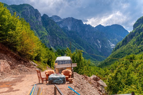 Beautiful landscape on the hiking route towards Grunas Waterfall in Theth national park