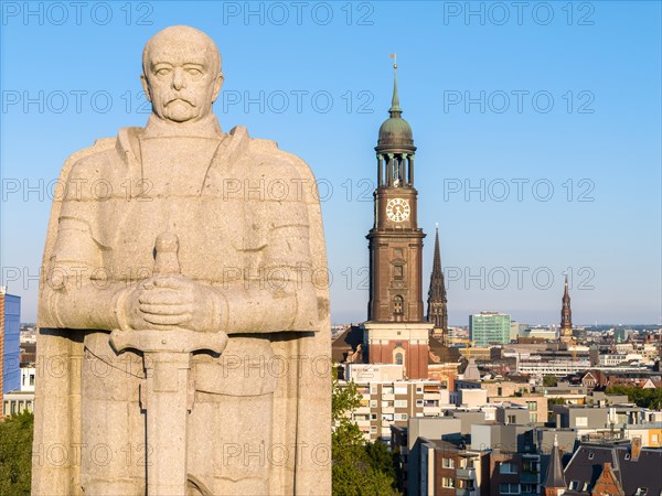 Aerial view of the Bismarck Monument with the main church St. Michaelis