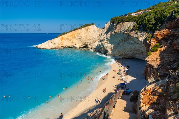 Stairs leading to Porto Katsiki beach on Lefkada island in summer