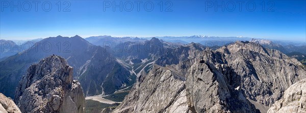 Panorama from the summit of Hochkalter to the mountains of Berchtesgaden National Park