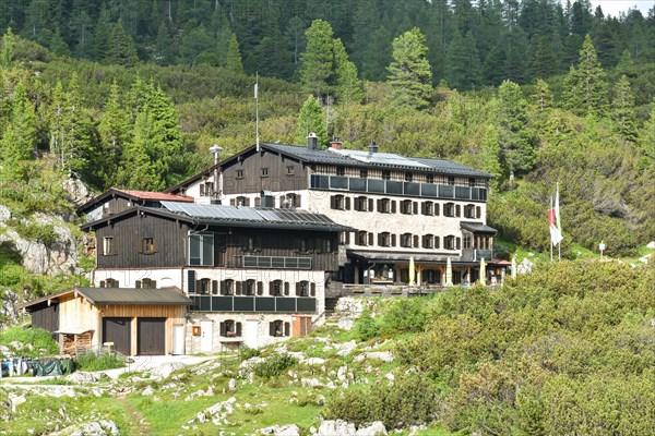 The New Traunstein Hut of the German Alpine Club on the horse-rider Alm