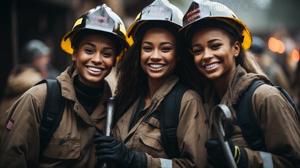 Female african american firefighters working in the field