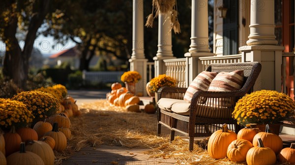 Fall and autumn beautifully decorated house porches with pumpkins