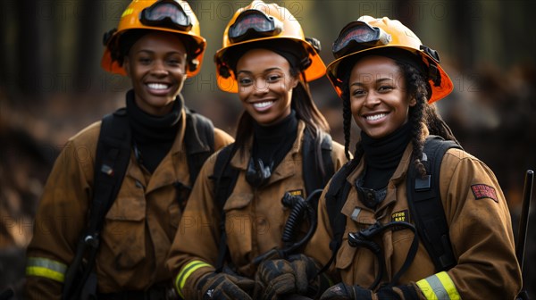 Female african american firefighters working in the field