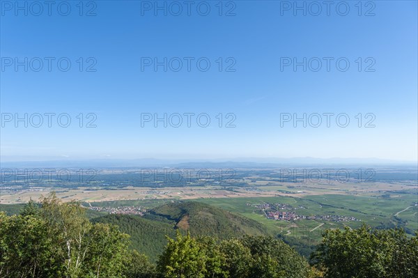 View from the Chateau du Haut Koenigsbourg over the landscape of the Upper Rhine Plain.... In the background the hilly landscape of the Black Forest