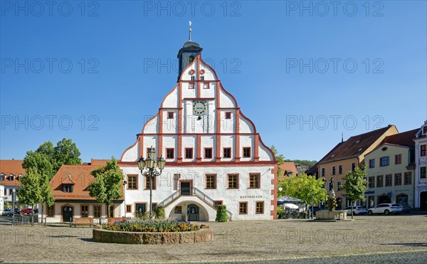 Grimma Town Hall and Evabunnen by sculptor Paul Pils