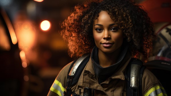 Female african american firefighter at a fire incident