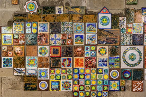 Mediterranean tiles on a house wall in the Cinque terre