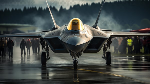 A lockheed martin F-35 fighter jet waiting on the runway