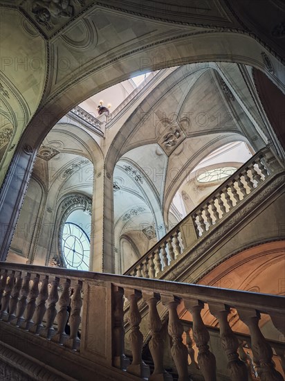 Louvre museum Palais architectural details of a hall with stone staircase